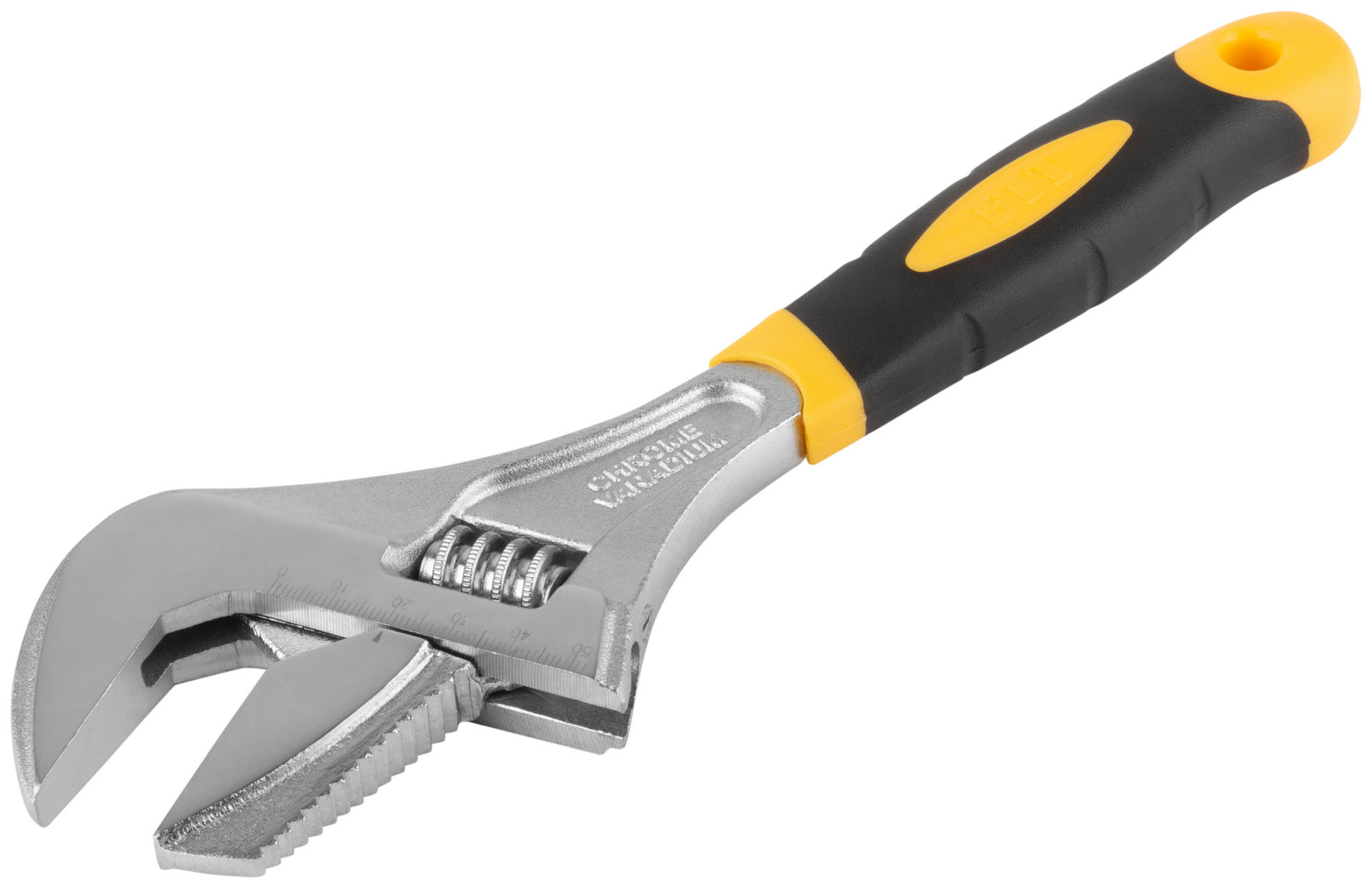 Ключ разводной Техно CrV, узкие + переставная губки, шкала, увеличен.захват, прорезин.ручка 250 мм ( 52 мм )