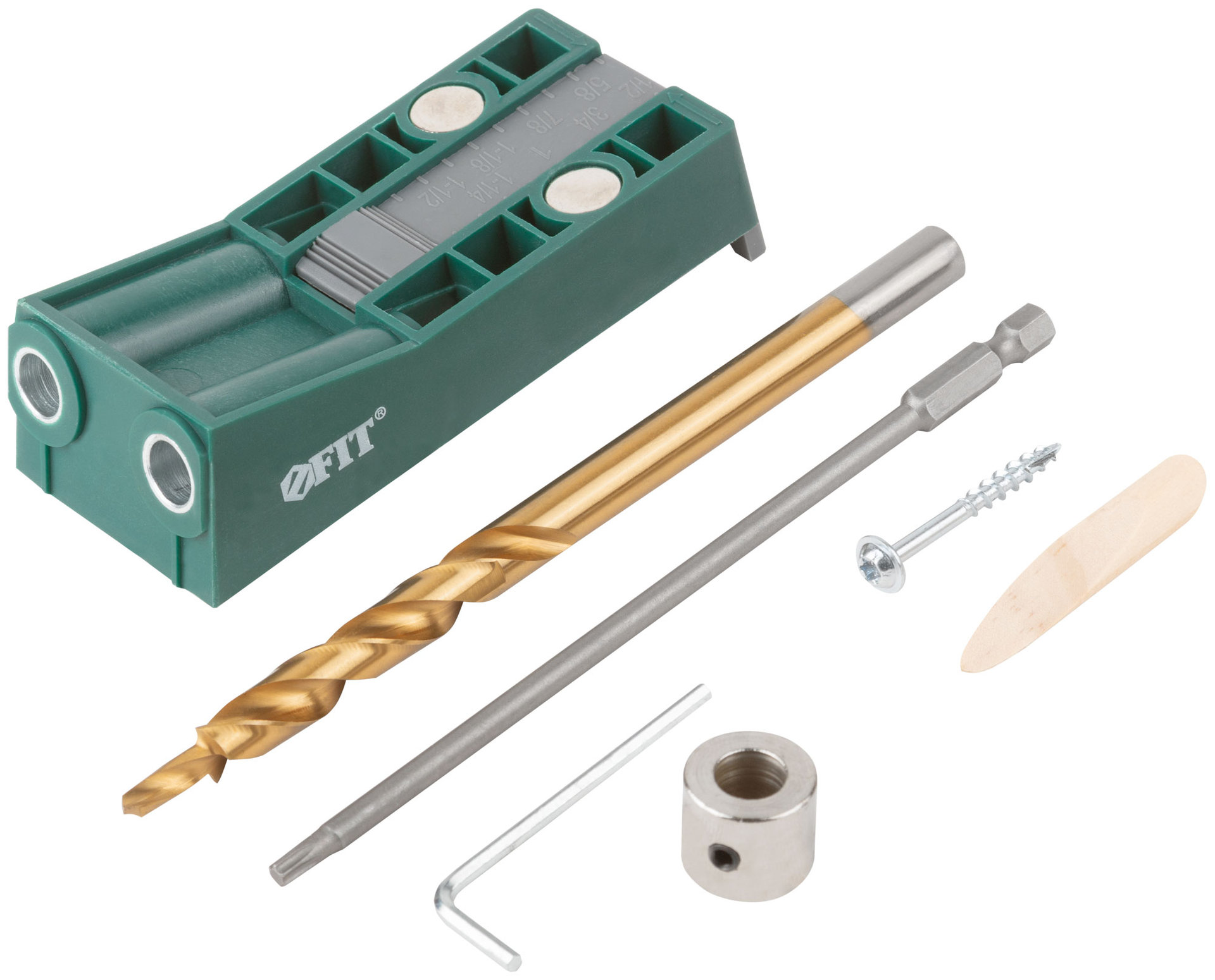 Кондуктор для глухих отверстий с ограничителем глубины двойной, пластиковый кейс (36417)