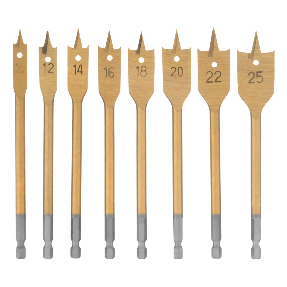 Набор сверл перовых по дереву, 10-12-14-16-18-20-22-25 мм, 8 шт, деревянный кейс Matrix (70441)
