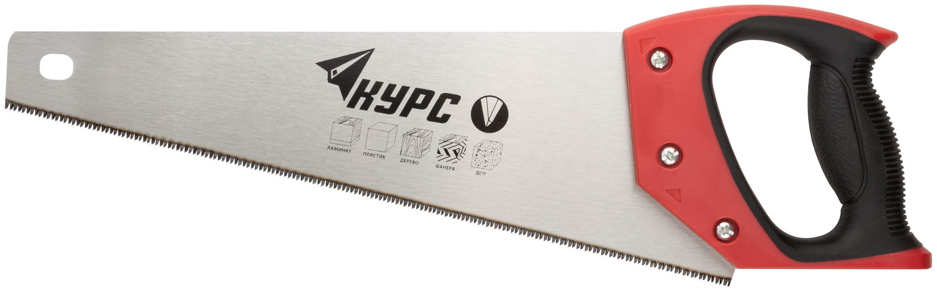 Ножовка по дереву, мелкий каленый зуб 12 ТPI, 3D заточка, пласт.прорезиненная ручка 350 мм (40370)