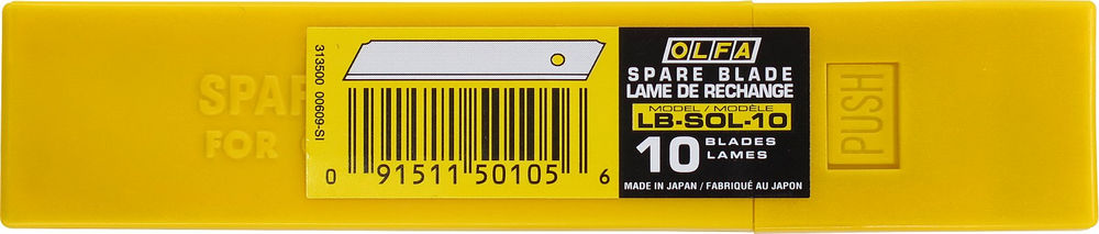 Несегментированные лезвия 18 мм, 10 шт, в пластиковом кейсе OLFA OL-LB-SOL-10