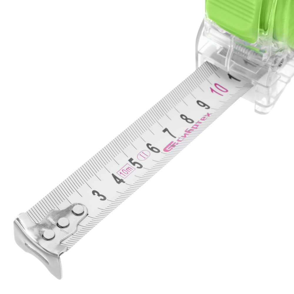 Рулетка Кварц,прозрачный корпус,амортизатор,10 м х 25 мм Сибртех