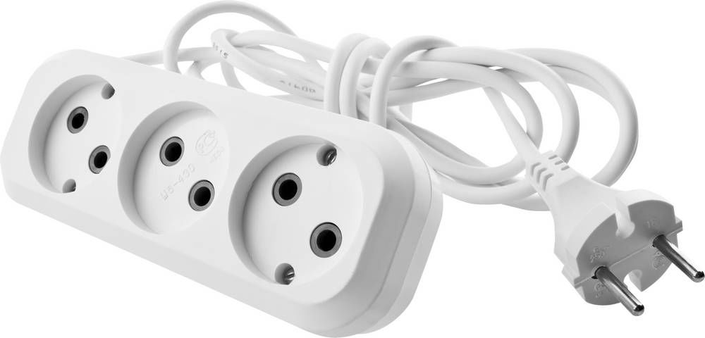 Бытовой удлинитель ПВС 2 х 0.75 мм2 1300 Вт 3 гн. 2 м СИБИН У-20 55031-2