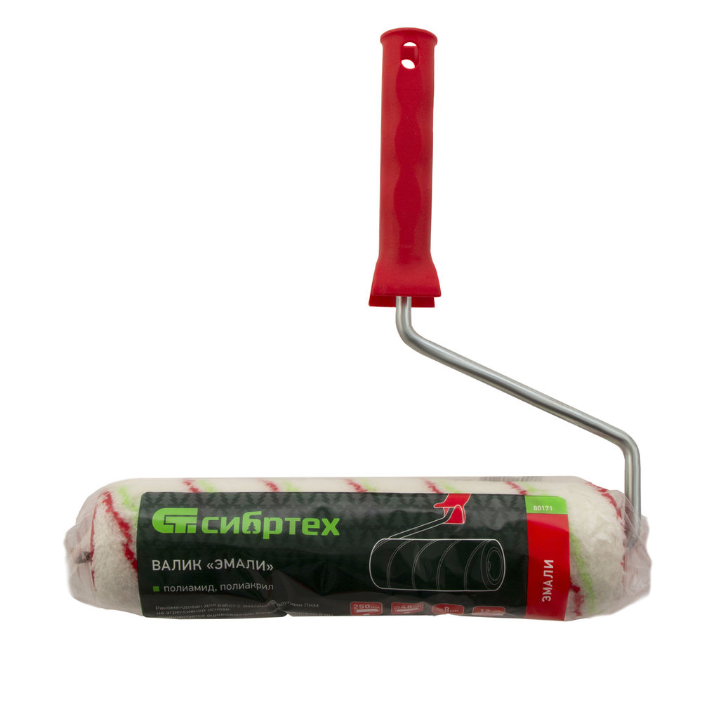 Валик Эмали , 250 мм, ворс 12 мм, D 48 мм, D ручки 8 мм, полиамид, полиакрил Сибртех (80171)