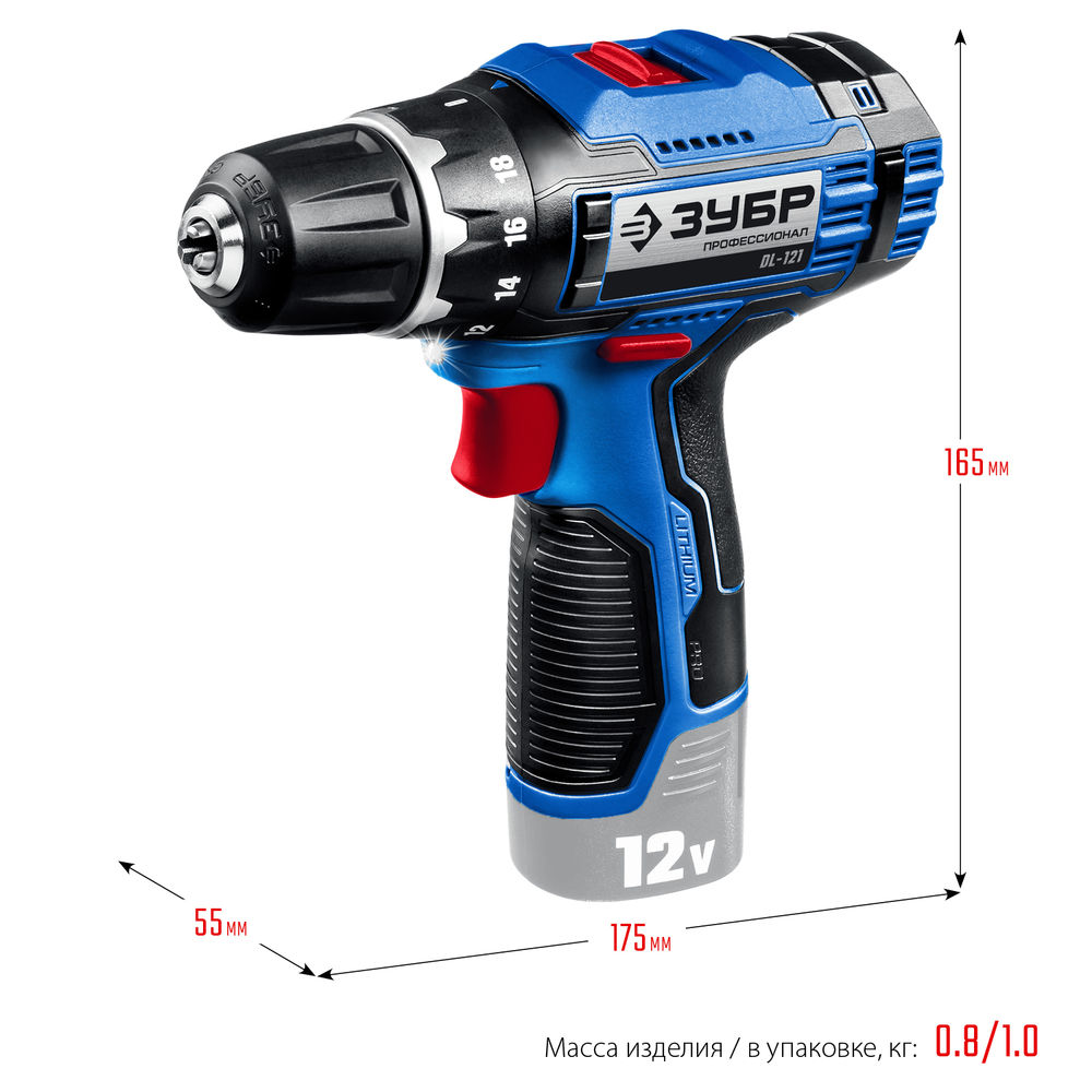 Дрель-шуруповерт 12 В 40 Н·м без АКБ тип Т7 Профессионал ЗУБР DL-121