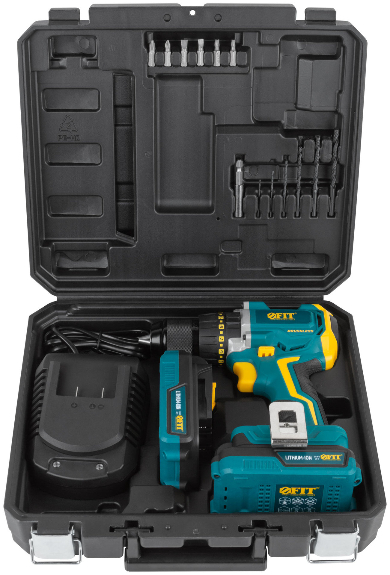 Дрель-Шуруповерт акк. 20 В; 0-400/1400 об/мин; 50 Нм; 2 (Li-Ion) 2,0 Ач; 1,5 ч.; бесщеточный; рез. накл.; кейс (80130)