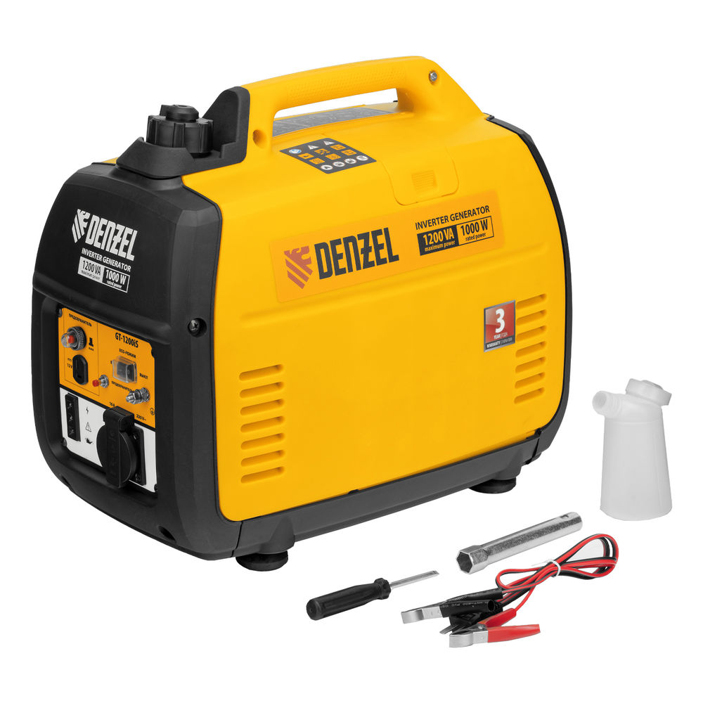 Генератор инверторный GT-1200iS, 1.2 кВт, 230 В, бак 2.4 л, закрытый корпус, ручной старт Denzel (94701)