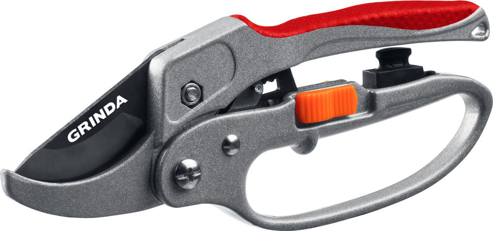 Контактный секатор G-15, 200 мм, стальные лезвия, храповый механизм, с эфесом, с алюминиевыми рукоятками GRINDA 8-423034_z01