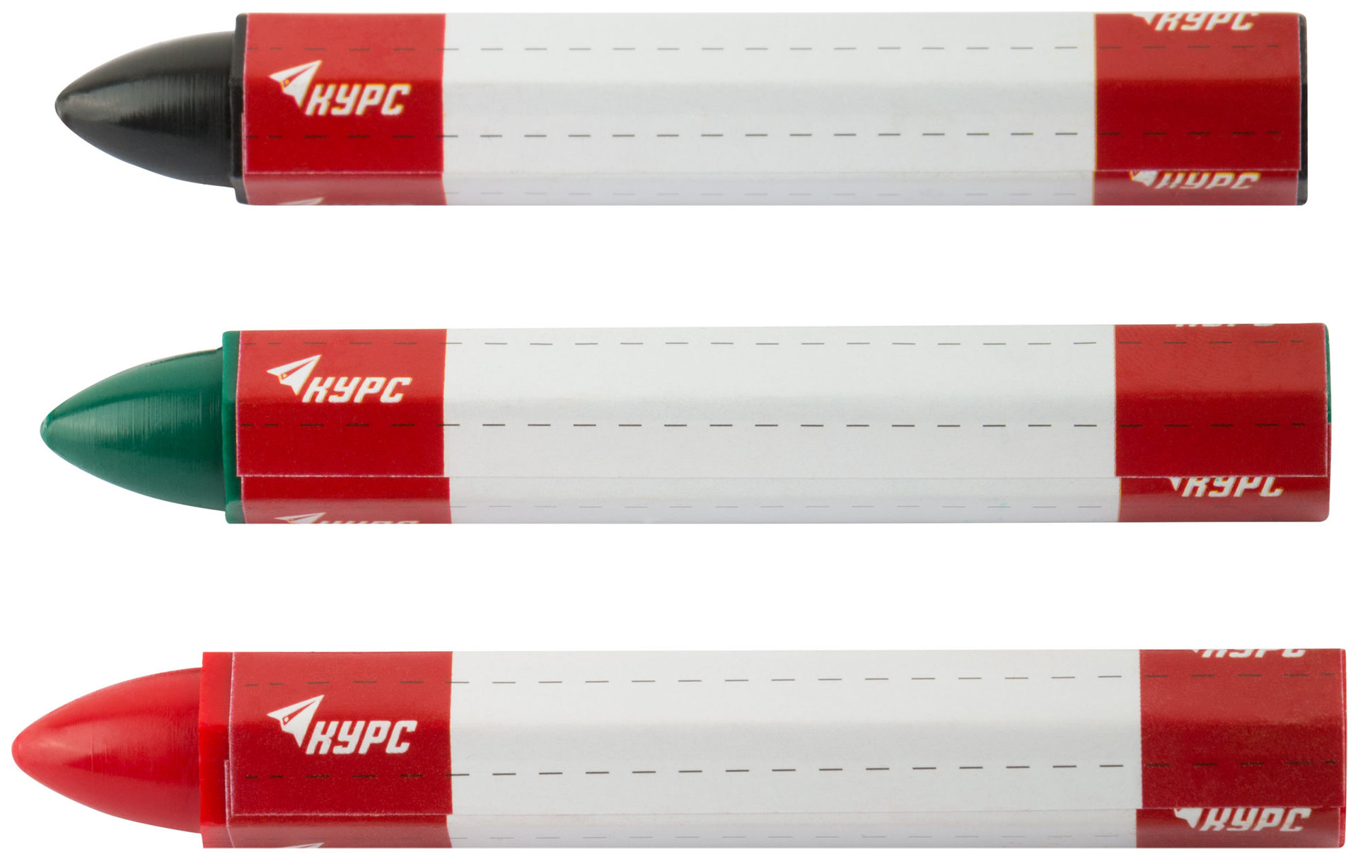 Карандаши разметочные восковые, набор 3 шт.( черный / зеленый / красный ), 95 мм (04390)