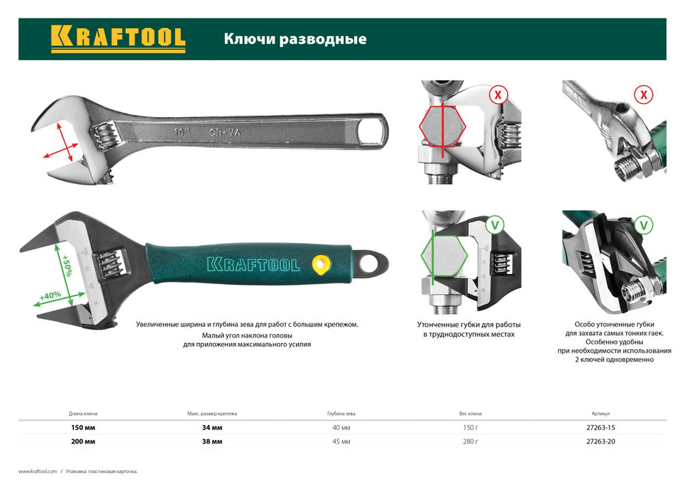 Ключ разводной SlimWide Ultra, 150/34 мм (27263-15) KRAFTOOL