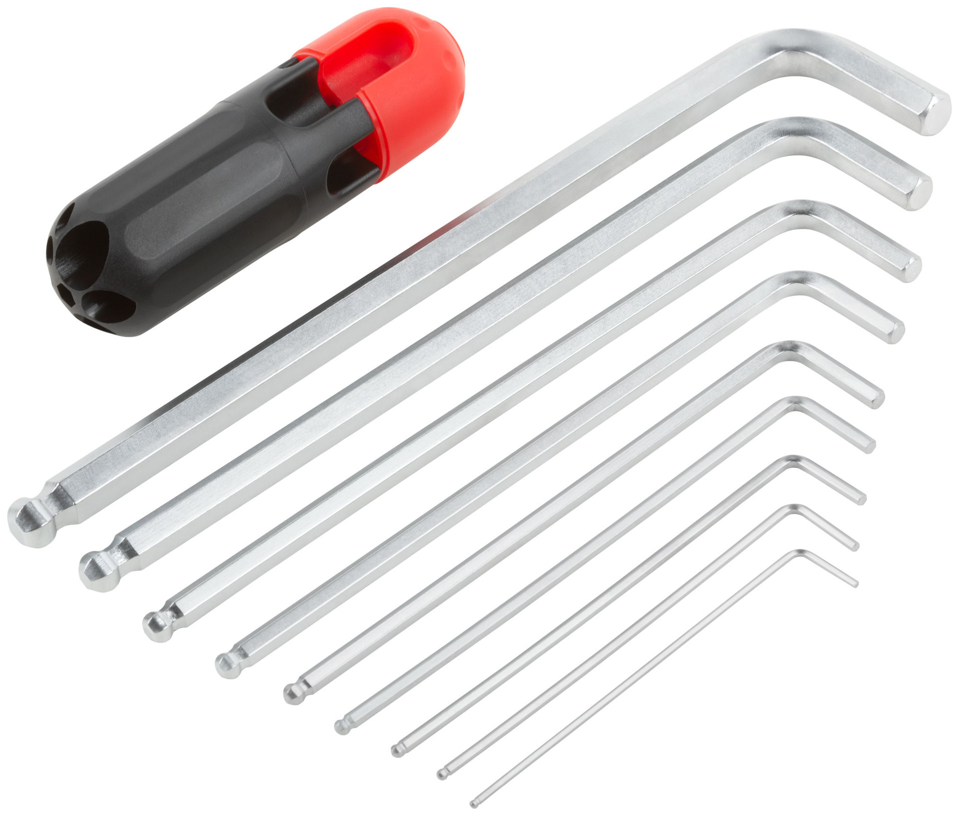 Ключи шестигранные HEX длинные c шаром CrV 9 шт.(1,5-10 мм ), пластиковая Т-обр.ручка