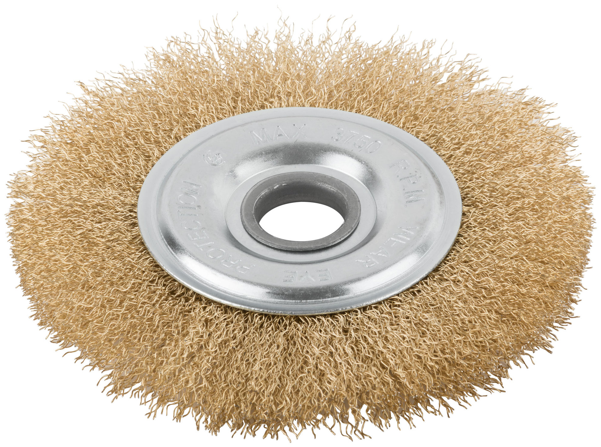Корщетка дисковая прямая, посадочный диаметр 22,2 мм, стальная латунированная волнистая проволока 150 мм (39026)