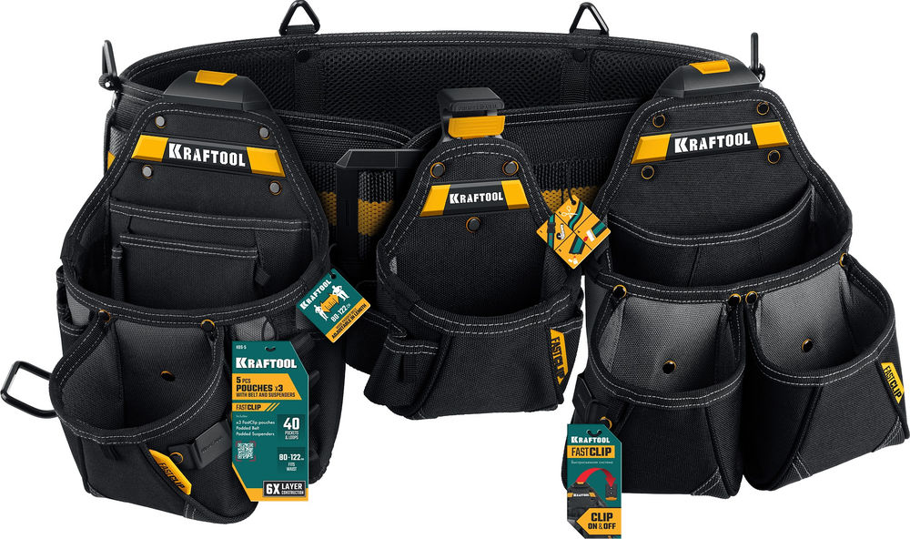 Пояс монтажника в комплекте: пояс монтажника и 3 сумки KBS-4 KRAFTOOL 38760-4