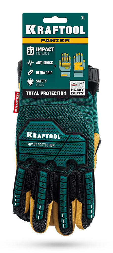 Профессиональные комбинированные перчатки PANZER р.L (9), виброзащита, увеличенные противоударные накладки KRAFTOOL 11298-L