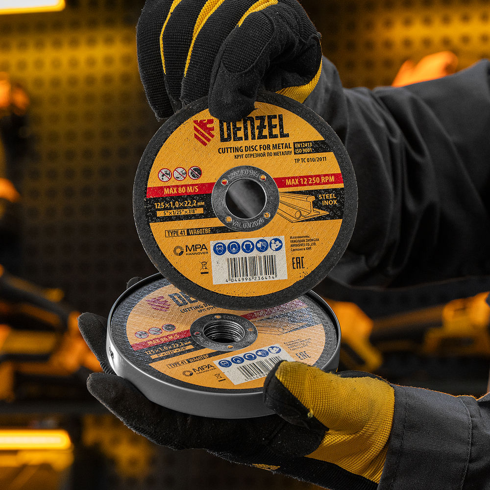 Круг отрезной по металлу, 125 х 1,0 х 22,2 мм, WA60TBF, в метал.банке, 10 шт. Denzel (737610)