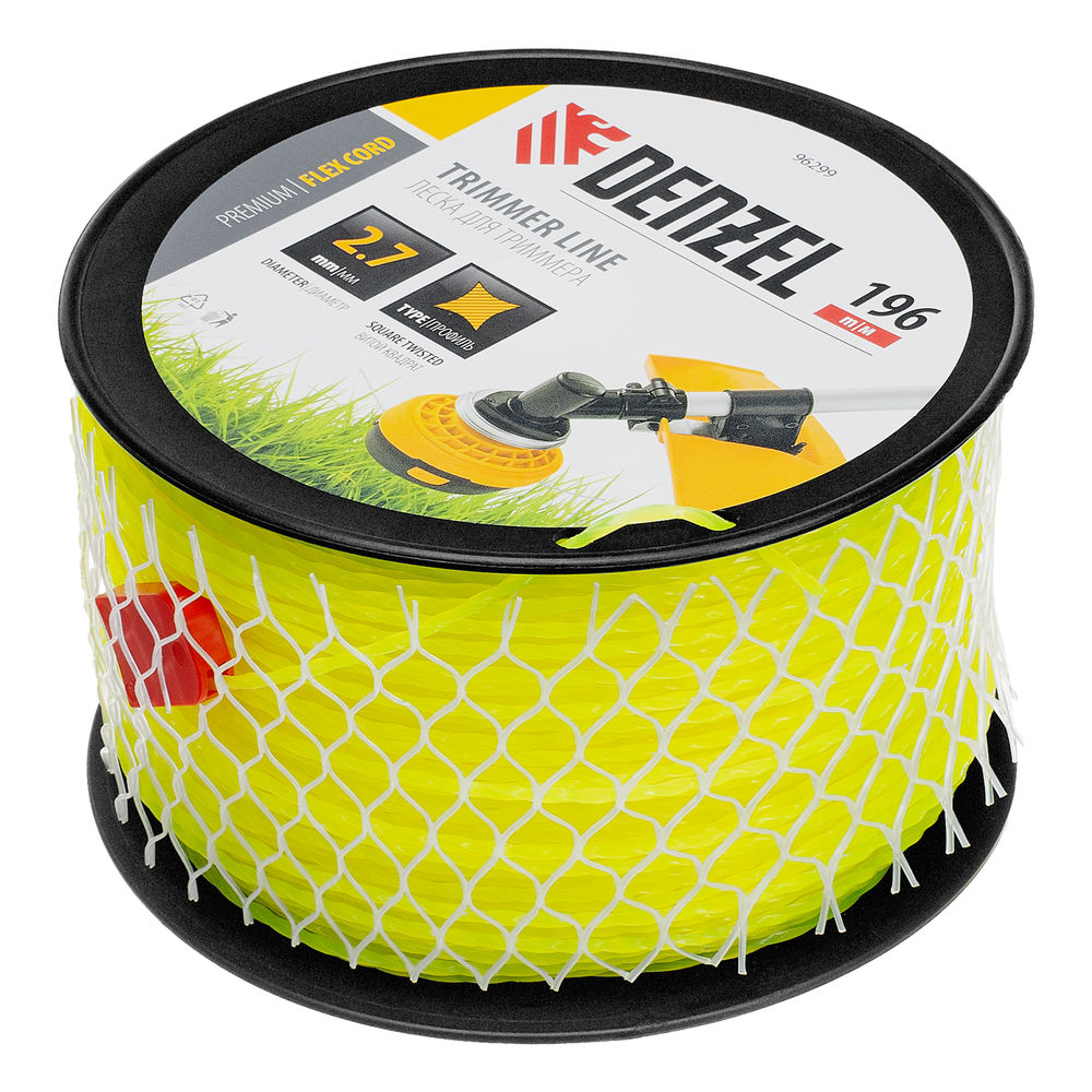 Леска для триммера витой квадрат, 2,7мм х 196м, на DIN катушке FLEX CORD Denzel (96299)