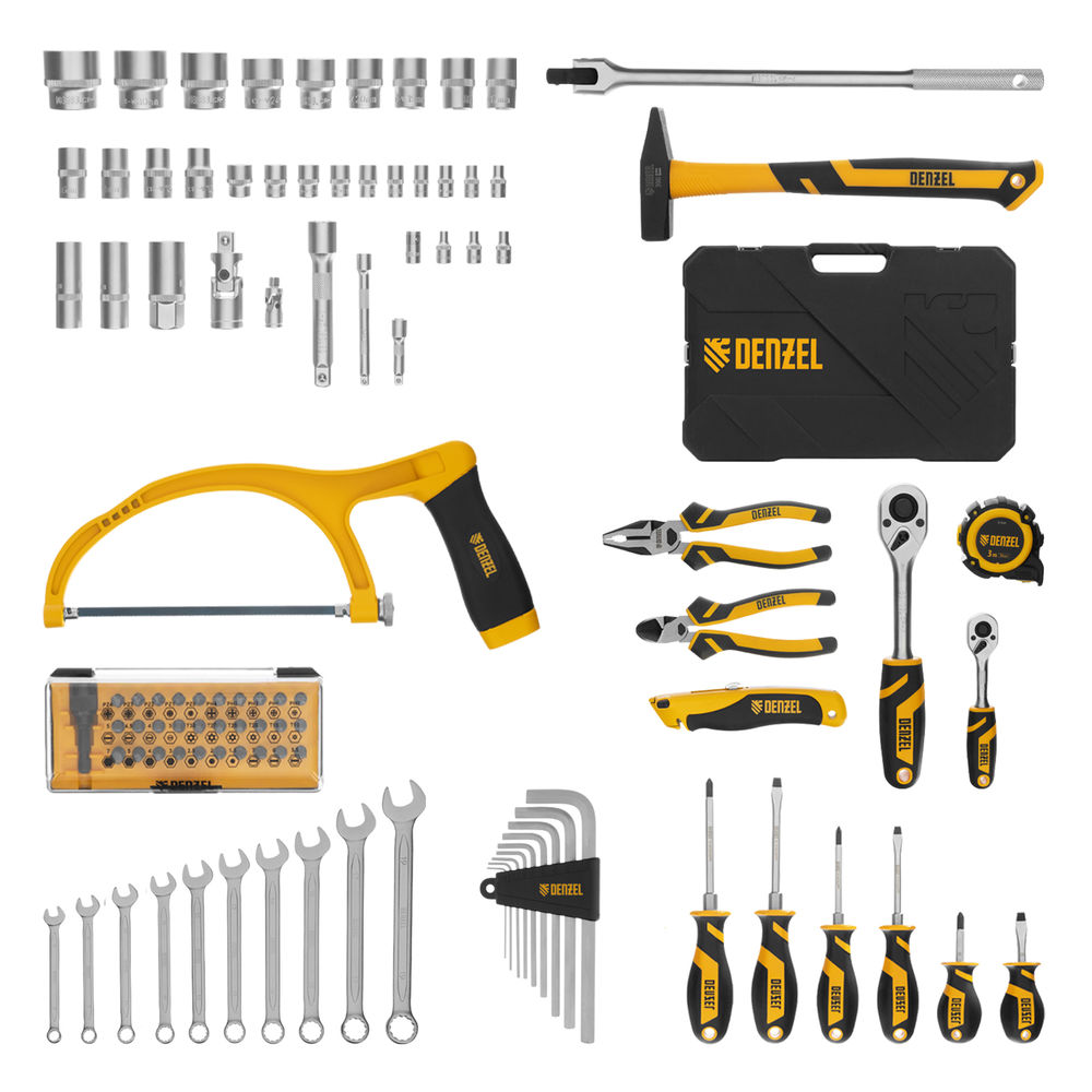 Набор инструментов, 1/2, 1/4, CrV, S2, пластиковый кейс, 100 предметов Denzel