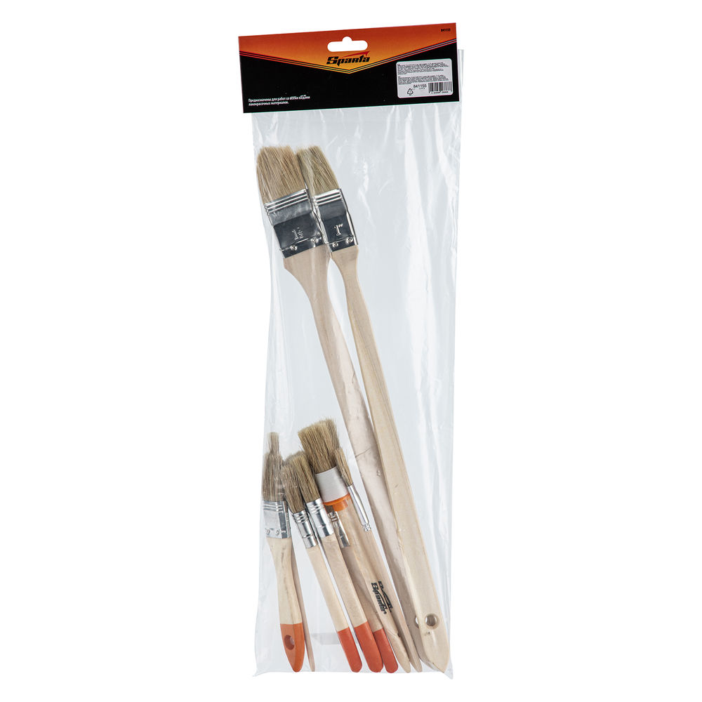 Набор кистей, 10 шт, Плоские: 3/4 (20 мм), 1 (25 мм), 1 1/2 (38 мм), 2 (50 мм), радиаторные: 1 (25 мм), 1 1/2 (38 мм), круглые: №1 (15 мм), №2 (20 мм, для декора: №8, №11. Sparta (841155)