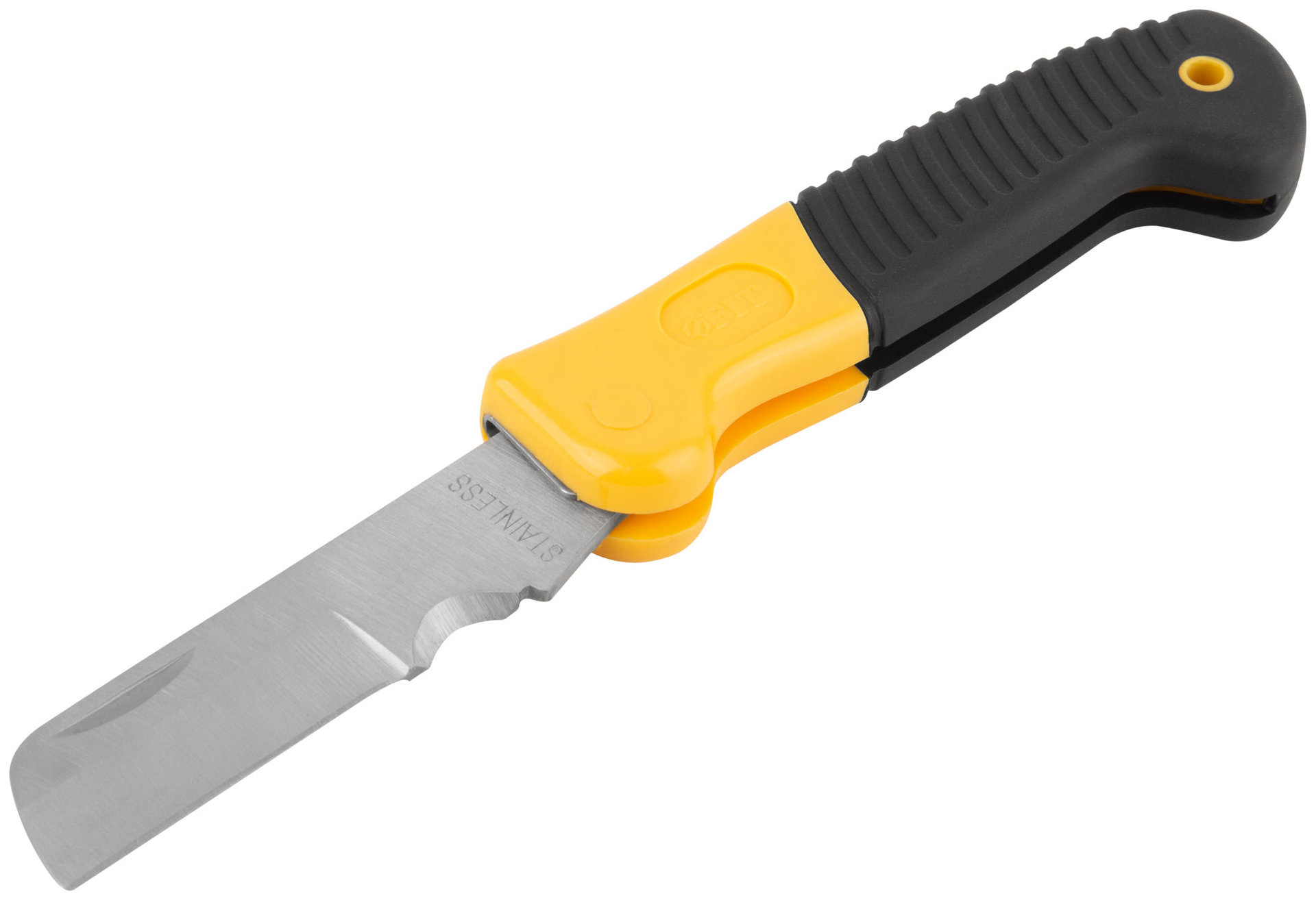 Нож электрика складной нержавеющий Профи, прямое лезвие 80 мм, прорезиненная ручка (10526)