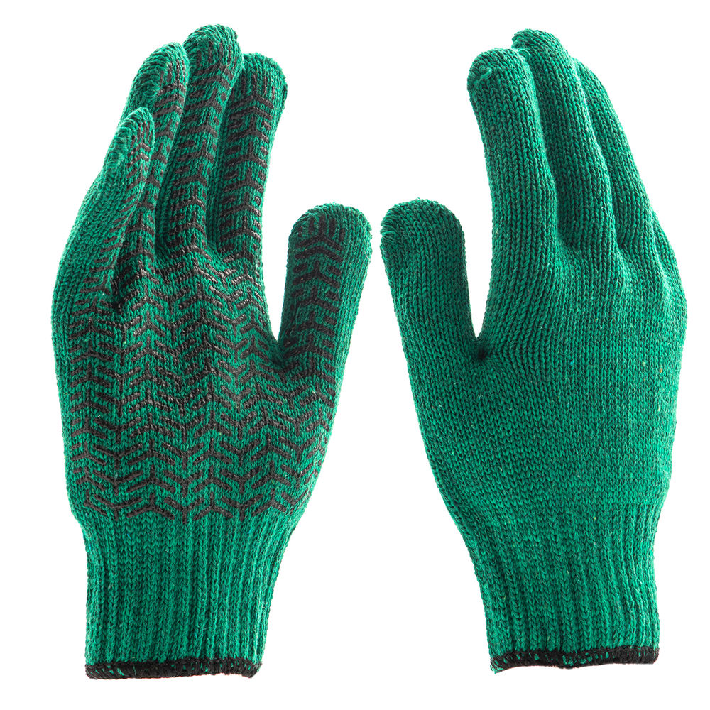 Перчатки трикотажные усиленные, гелевое ПВХ-покрытие, 7 класс, зеленые Сибртех (68184)