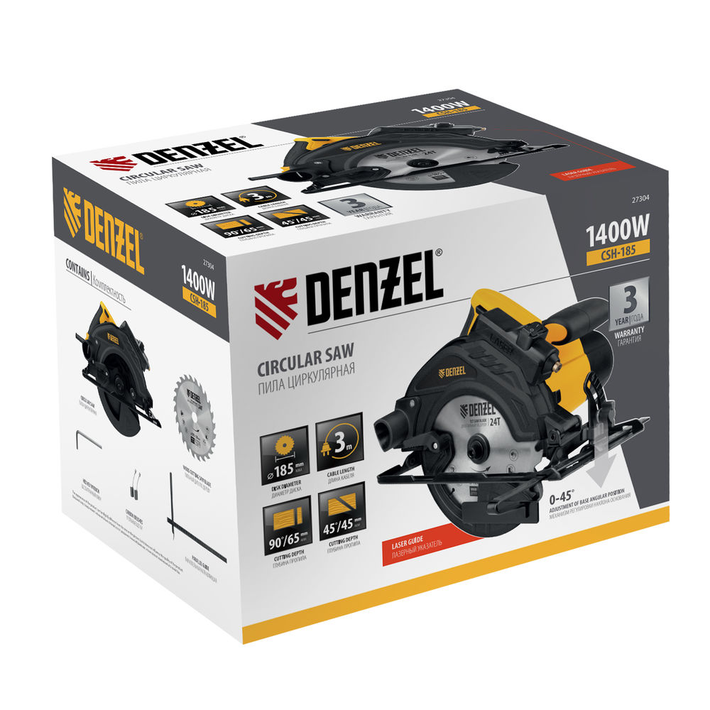 Пила циркулярная CSH-185, 1400 Вт, 185 мм Denzel (27304)
