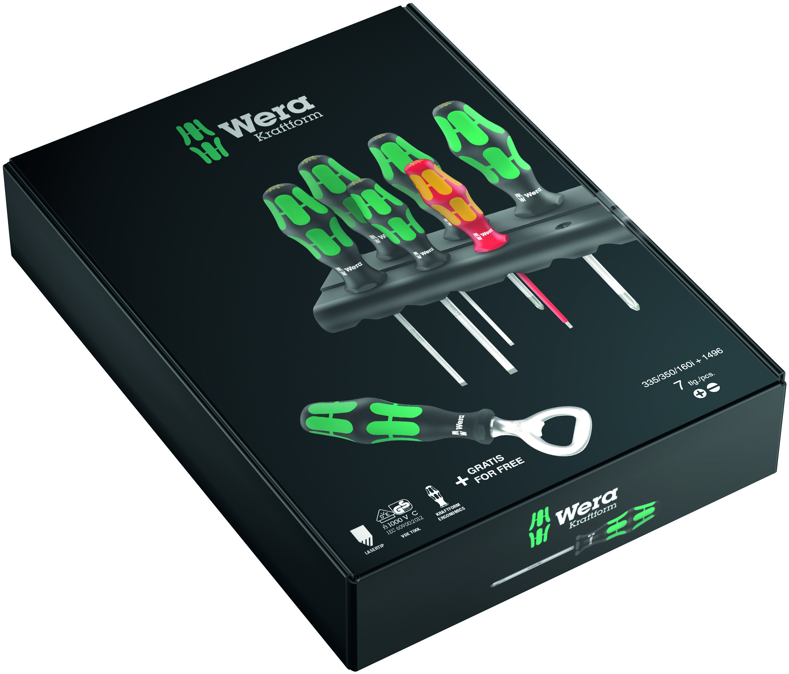 Промо-набор: 350/335/160i/7 Набор отвёрток + подставка + открывалка, 7 пр., PH 1-2, SL 3-4-5.5, SL VDE 2.5 (WE-203775)