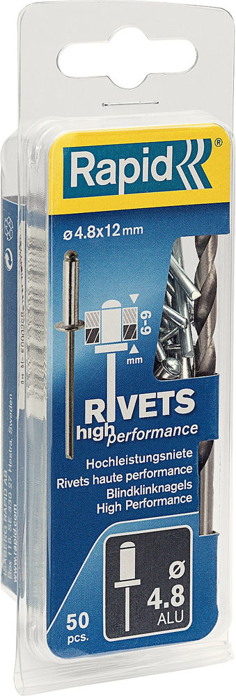 Алюминиевая заклепка 4.8 х 12 мм, 50 шт RAPID 5000388