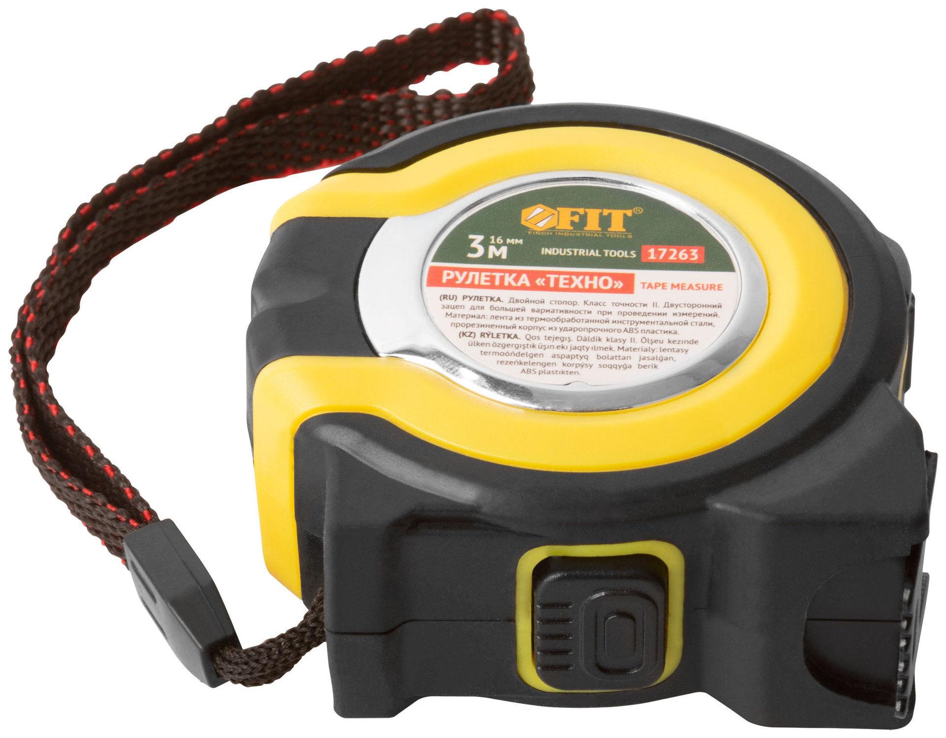 Рулетка прорезиненный корпус, двойной стопор Техно 3 м x 16 мм