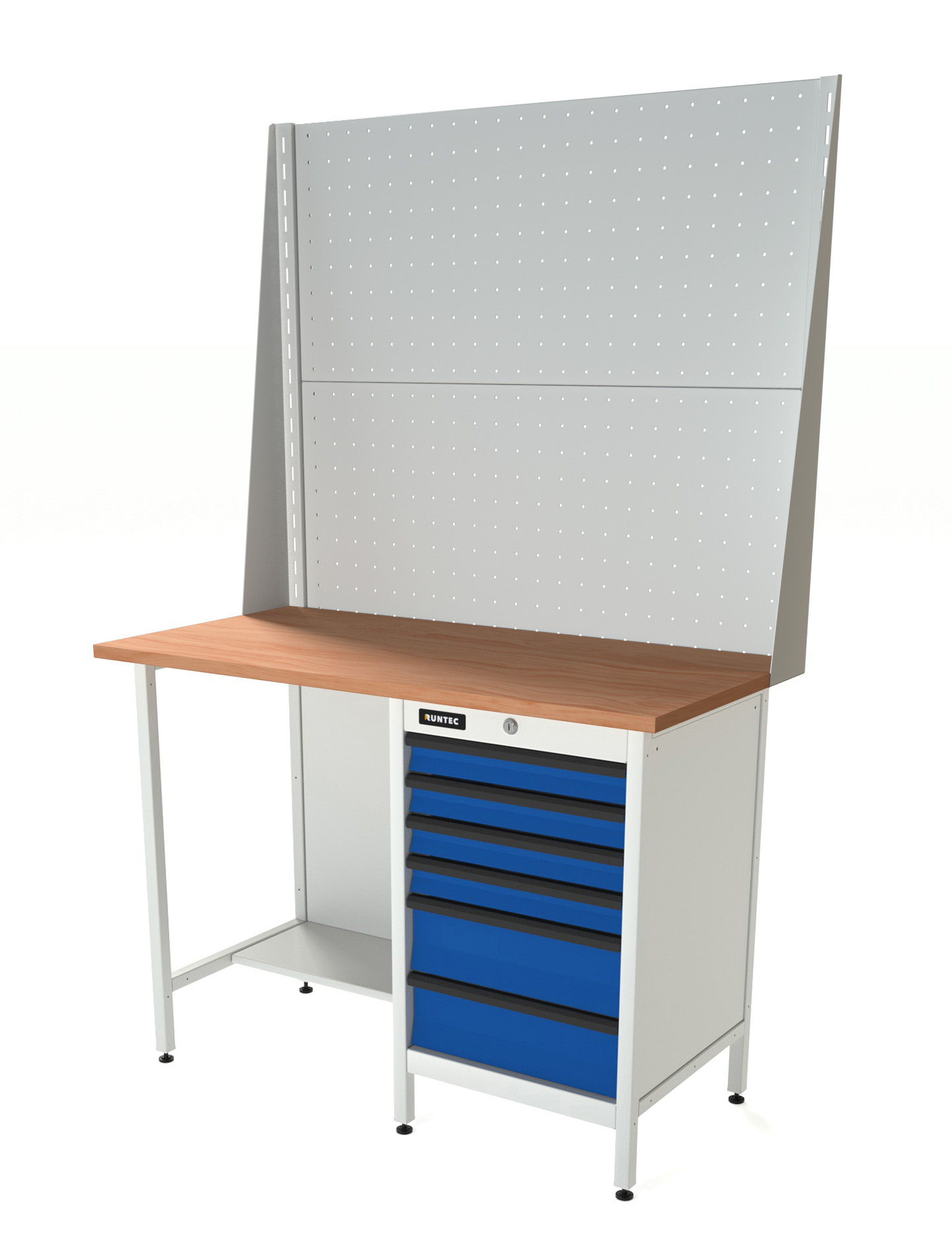 Верстак серии Standart, 1200 мм, фанера, тумба с 6-ю ящиками, экран 1000, синий (светло-серый) RAL 5005 (7035) RUNTEC RTS12F-TS6-NS-P12-P12-5005(7035)