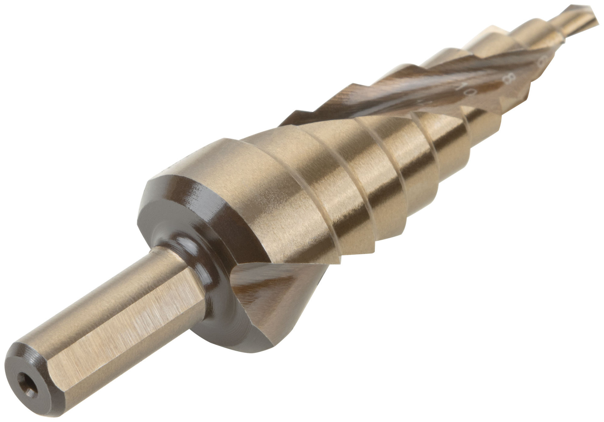 Сверло ступенчатое HSS Co5% ( Р6М5К5 ) по металлу, спиральный профиль, 9 ступеней, 4-20 мм