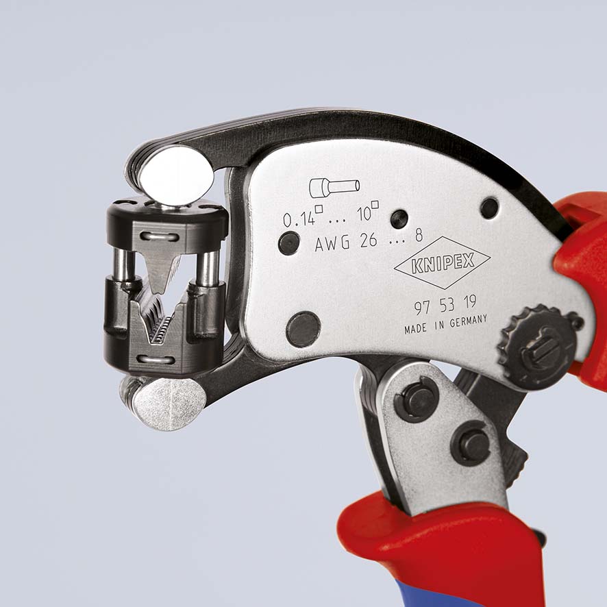 Пресс-клещи для контактных гильз DIN 46228 1+4, обжим: трапециевидный, поворот 360°, 0.14-10.0 мм?, доступ с 2х сторон, длина 200 мм Twistor T KN-975319
