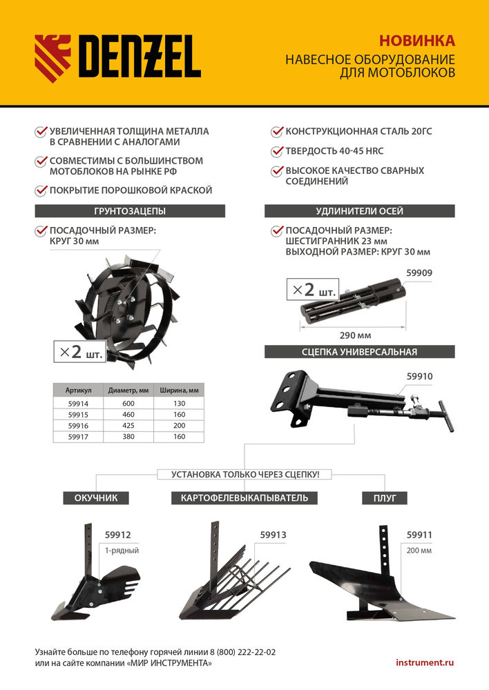 Удлинители осей шест. 23 мм / круг 30 мм, длина 290 мм, комплект 2 шт Denzel (59909)