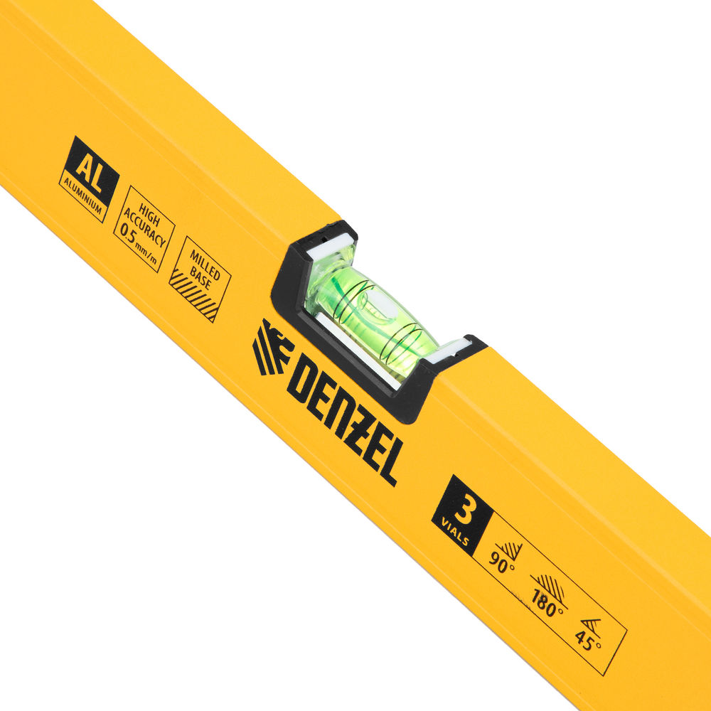 Уровень алюминиевый, магнит, фрезерованный, 3 глазка (1 зеркал.) 0,5 мм/м, 1000 мм Denzel (33693)