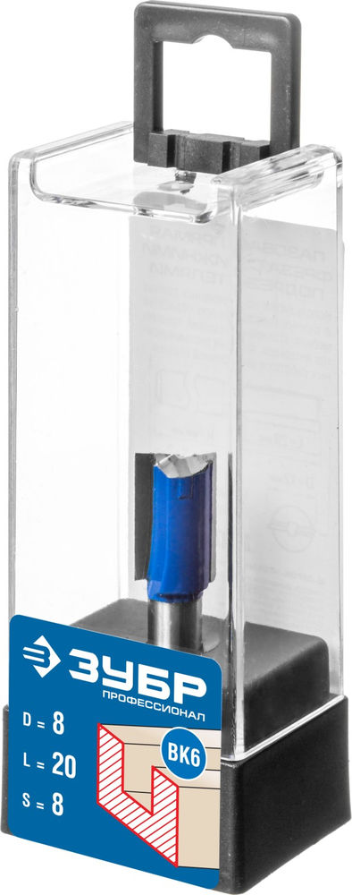 Фреза пазовая прямая с нижними подрезателями 8 x 19 мм, хвостовик 8 мм ЗУБР Профессионал 28755-8-19