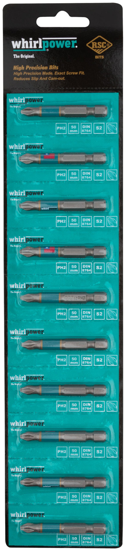 Биты WP, сталь S2, с насечкой, Профи, 50 мм PH2, 10 шт. (57577)