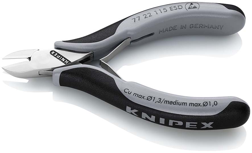 Бокорезы для электроники ESD, округлая головка, 115 мм, 2-комп антистатические ручки (KN-7722115ESD)