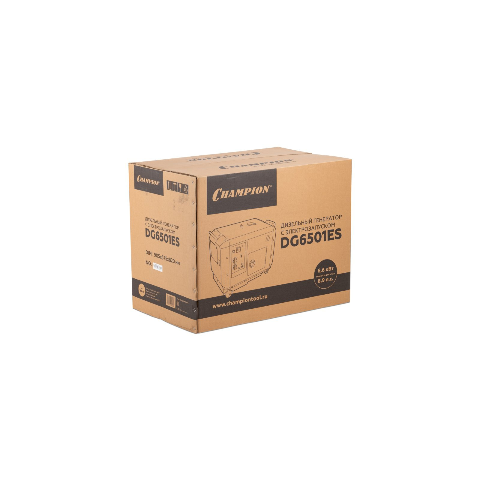 Генератор диз. CHAMPION DG6501ES+ATS (5/5,5кВт 8,9лс 16л 12V 160кг эл.стартер,колеса,счетчик,кожух) (DG6501ES)