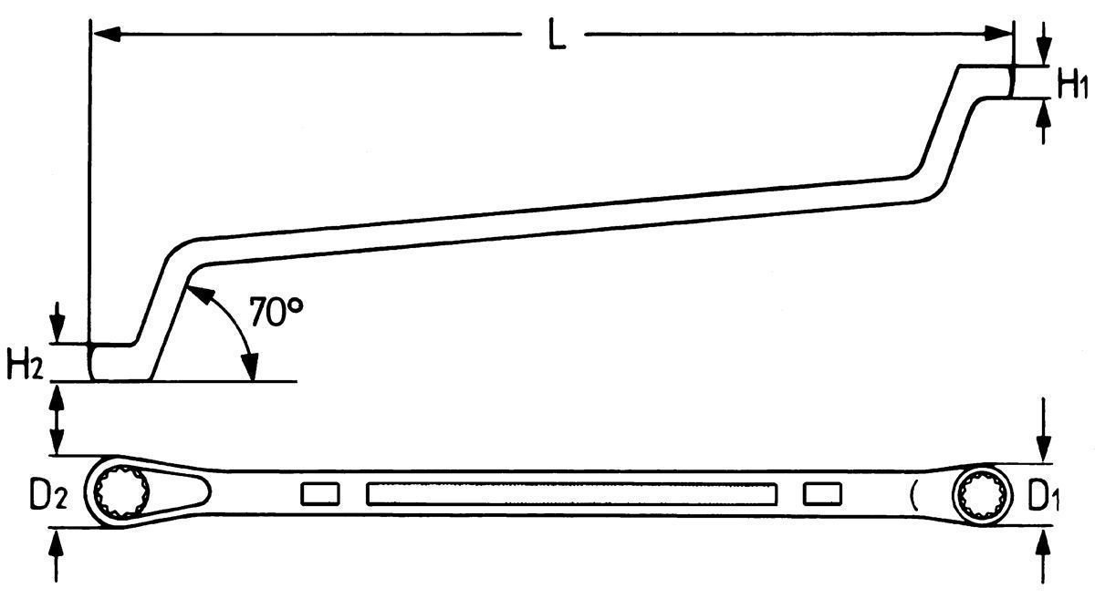 Ключ гаечный накидной двусторонний 8?9 мм, глубокий изгиб, Cr-V, DIN 838, HEYCO HE-50805080980