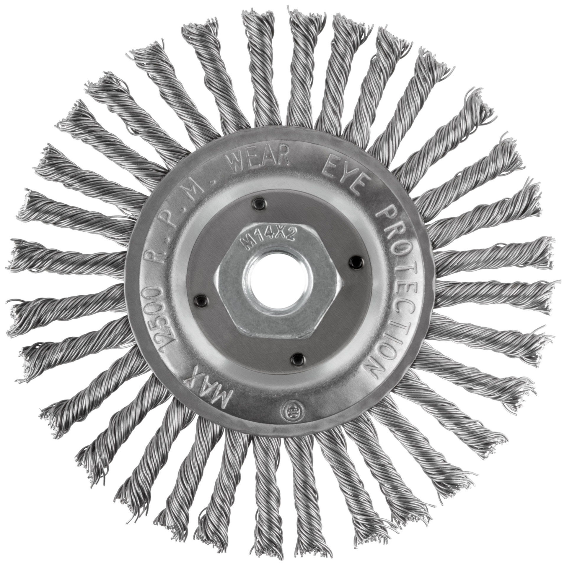 Корщетка-колесо, гайка М14, стальная витая проволока 125 мм (39028)