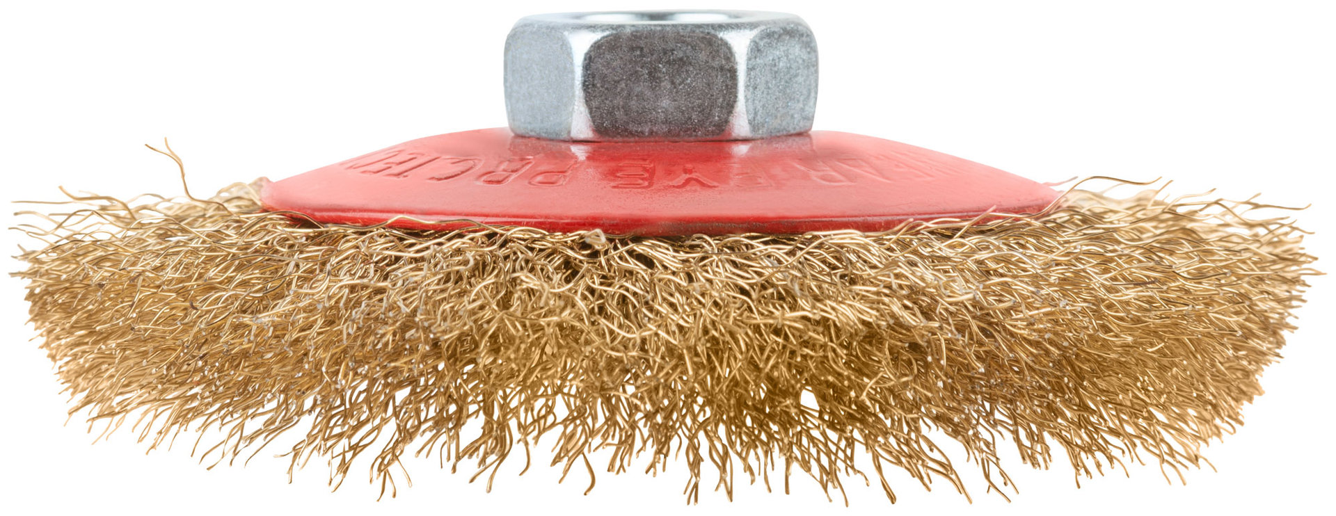 Корщетка-колесо с наклоном, гайка М14, стальная волнистая латунированная проволока 100 мм (39021)