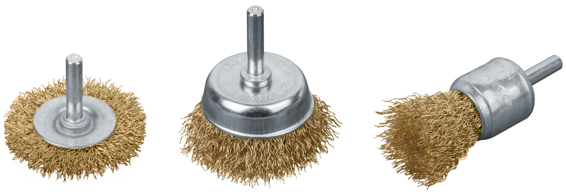 Корщетки со штифтом, набор 3 шт. ( колесо 50 мм / чашка 50 мм / венчик 25 мм ) (38563)