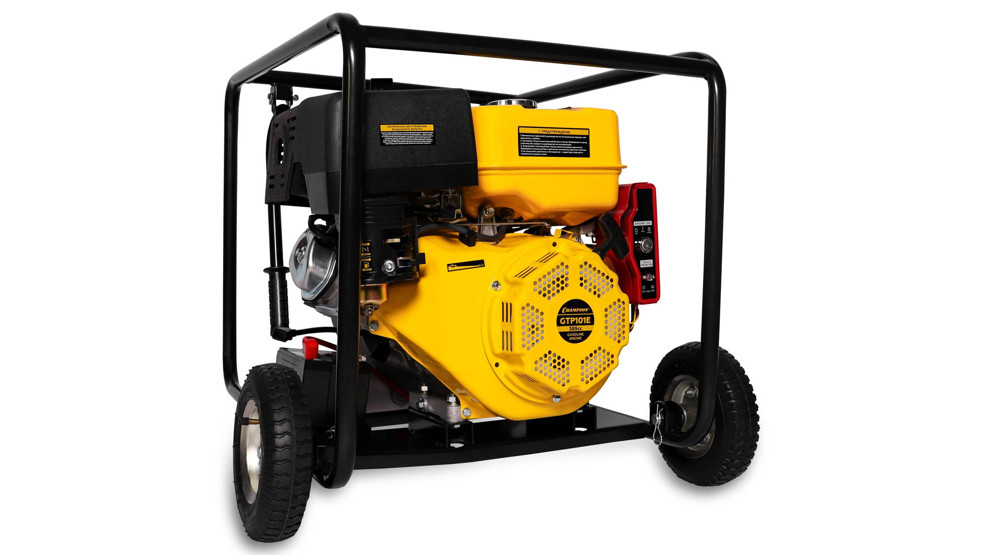 Мотопомпа CHAMPION GTP101E (PRO, 4 грязная вода 1800л/мин 6/26м 13лс 6,5л 78,1кг, эл. стартер,колес (GTP101E)
