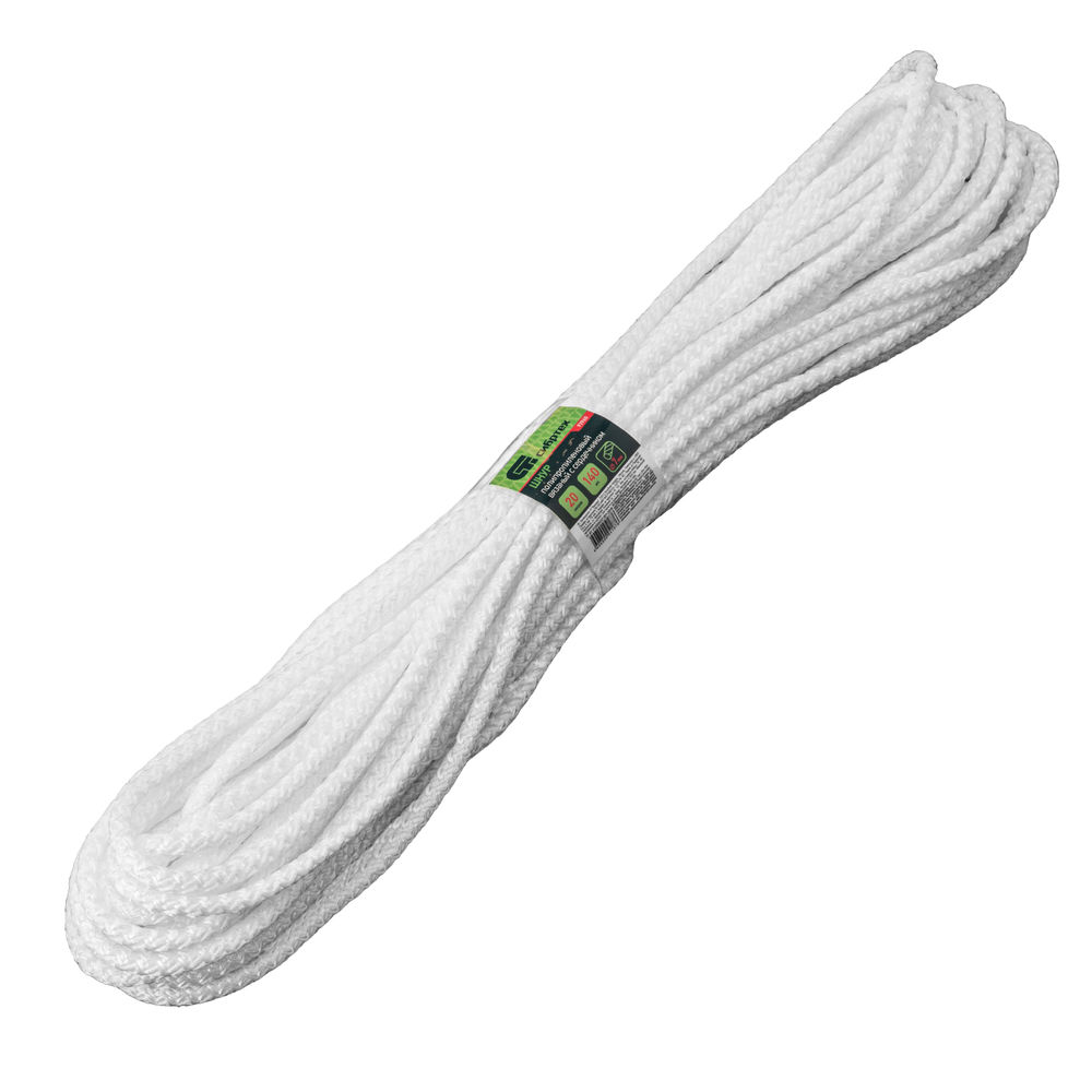 Шнур вязаный полипропиленовый с серд. белый, 7 мм, L 20 м, Сибртех (93960)