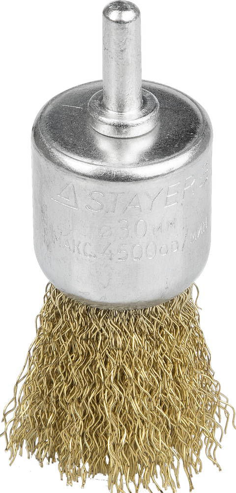 Щетка кистевая для дрели 30 мм, витая стальная латунированная проволока 0.3 мм STAYER 35113-30