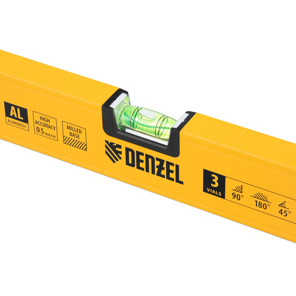 Уровень алюминиевый, магнит, фрезерованный, 3 глазка (1 зеркал.) 0,5 мм/м, 1200 мм Denzel (33694)