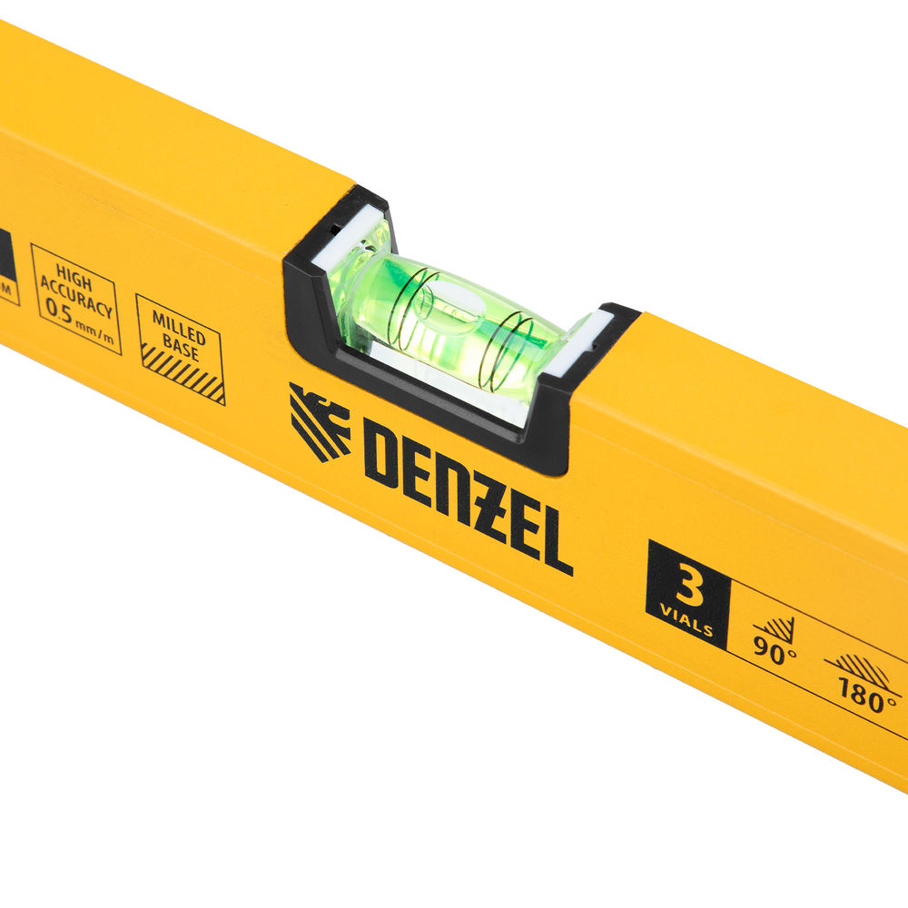Уровень алюминиевый, магнит, фрезерованный, 3 глазка (1 зеркал.) 0,5 мм/м, 600 мм Denzel (33691)