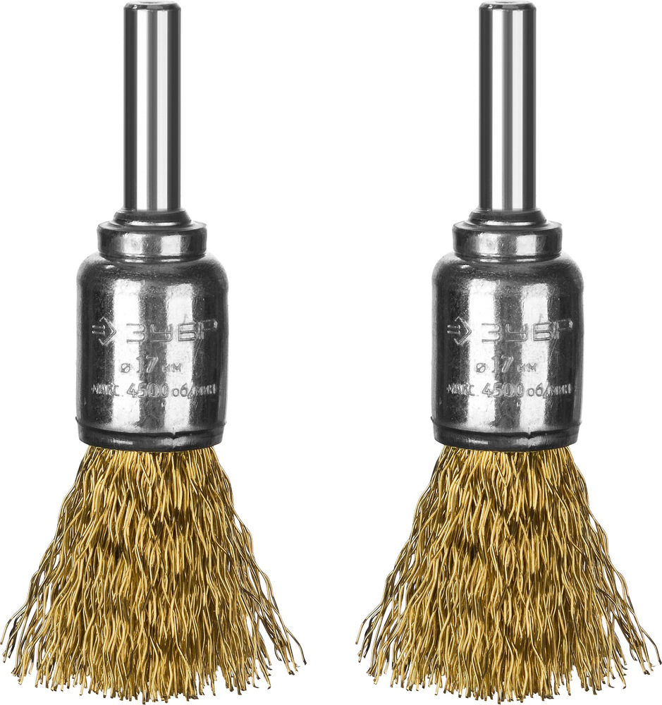 Щетки-крацовки кистевые для дрели 2 шт, 17 мм, витая стальная латунированная проволока 0.3 мм ЗУБР Профессионал 35225-17-H2_z02