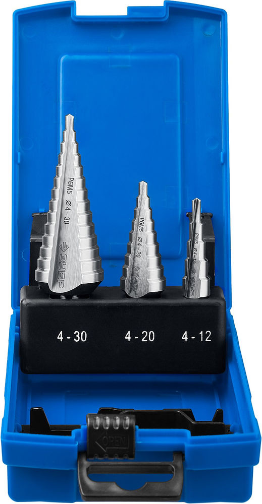 Набор ступенчатых сверл 4–30 мм, 3 шт, сталь Р6М5 ЗУБР Профессионал 29670-4-30-H3_z01