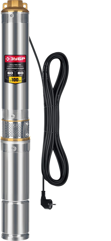 Насос скважинный центробежный 900 Вт, 60 м напор, корпус из нержавеющей стали ЗУБР НСЦ-100-60