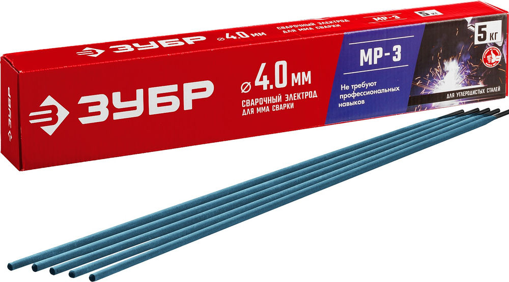 Электрод сварочный МР-3 рутиловый D 4.0 x 450 мм, 5 кг в коробке ЗУБР 40015-4.0